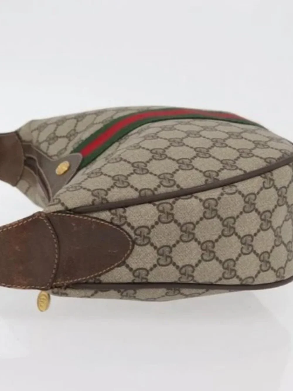 GUCCI GG Supreme Web Sherry Line Bag PVC Beige Gold 10 01 3840 Auth SW2275